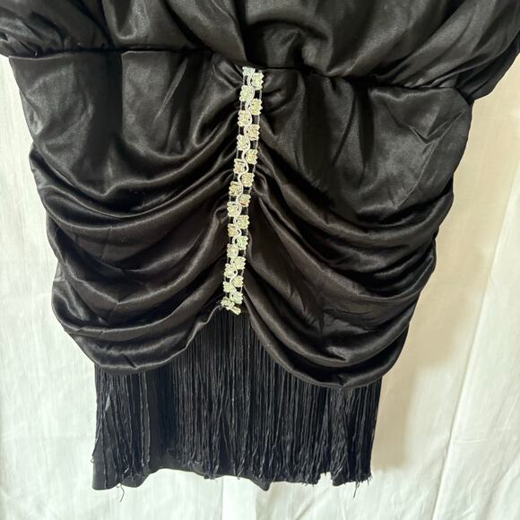 Vintage Expose California Disco Fringe Cocktail Dress Black V-Neck Size 10 - Picture 5 of 6